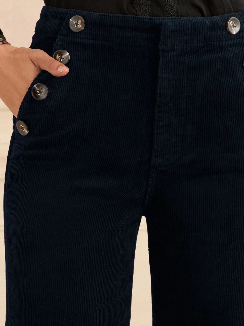 Donkerblauw - Love & Roses Corduroy Rechte Broek