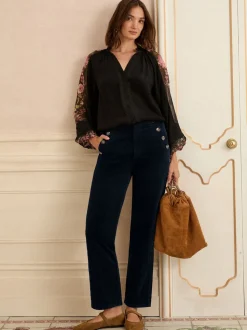 Donkerblauw - Love & Roses Corduroy Rechte Broek