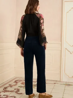 Donkerblauw - Love & Roses Corduroy Rechte Broek