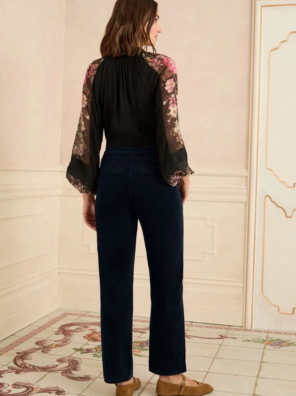 Donkerblauw - Love & Roses Corduroy Rechte Broek