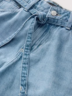 Donkerblauw - Lyocell Mix Denim shorts met stropdas