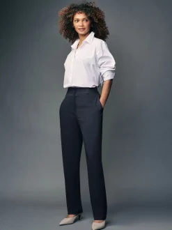 Donkerblauw - Maatgesneden slim fit broek van stevige stof