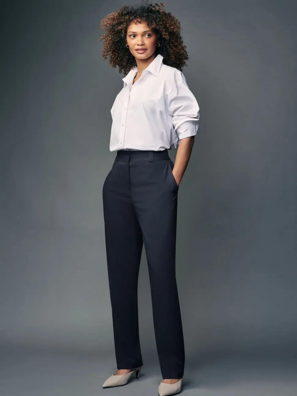 Donkerblauw - Maatgesneden slim fit broek van stevige stof