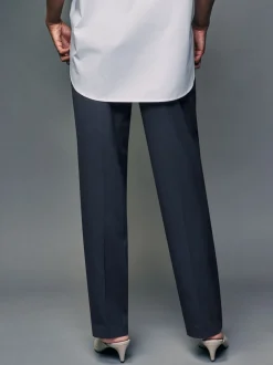 Donkerblauw - Maatgesneden slim fit broek van stevige stof
