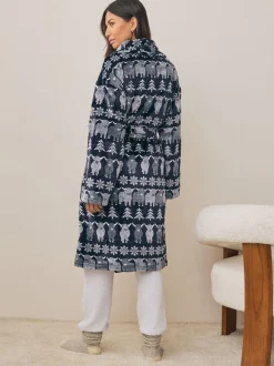 Donkerblauw - Matching Family Christmas Fairisle pattern Hamish The Highland Cow Dressing Gown