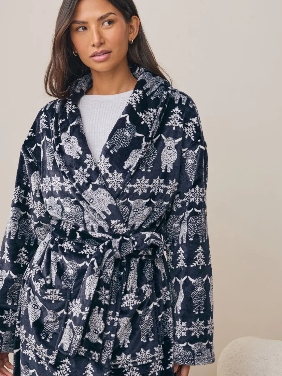 Donkerblauw - Matching Family Christmas Fairisle pattern Hamish The Highland Cow Dressing Gown