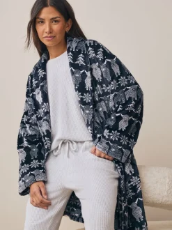 Donkerblauw - Matching Family Christmas Fairisle pattern Hamish The Highland Cow Dressing Gown