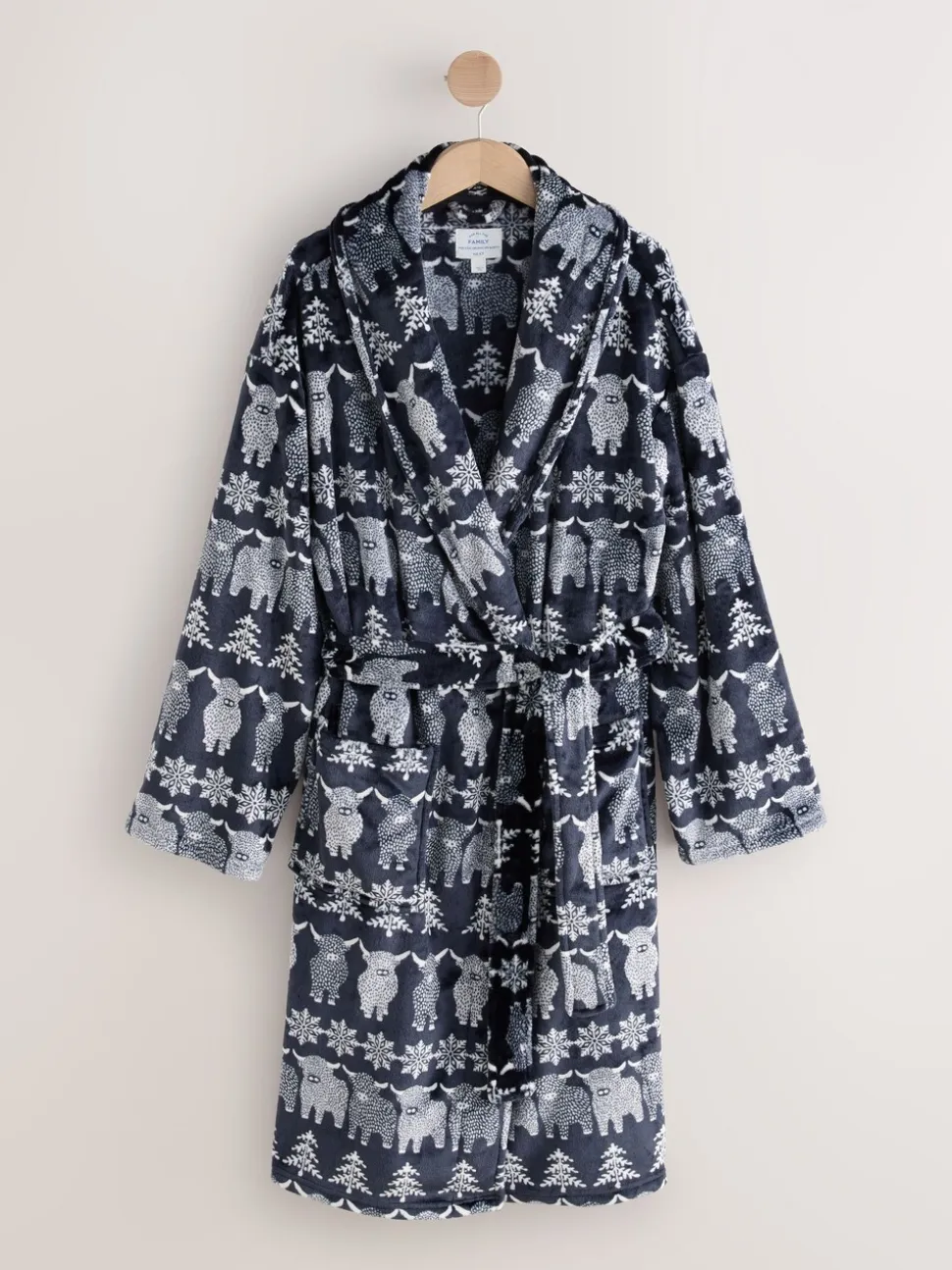 Donkerblauw - Matching Family Christmas Fairisle pattern Hamish The Highland Cow Dressing Gown