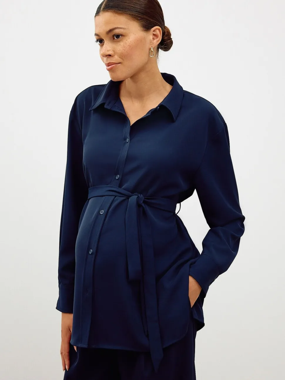 Donkerblauw - Maternity Belted Shirt