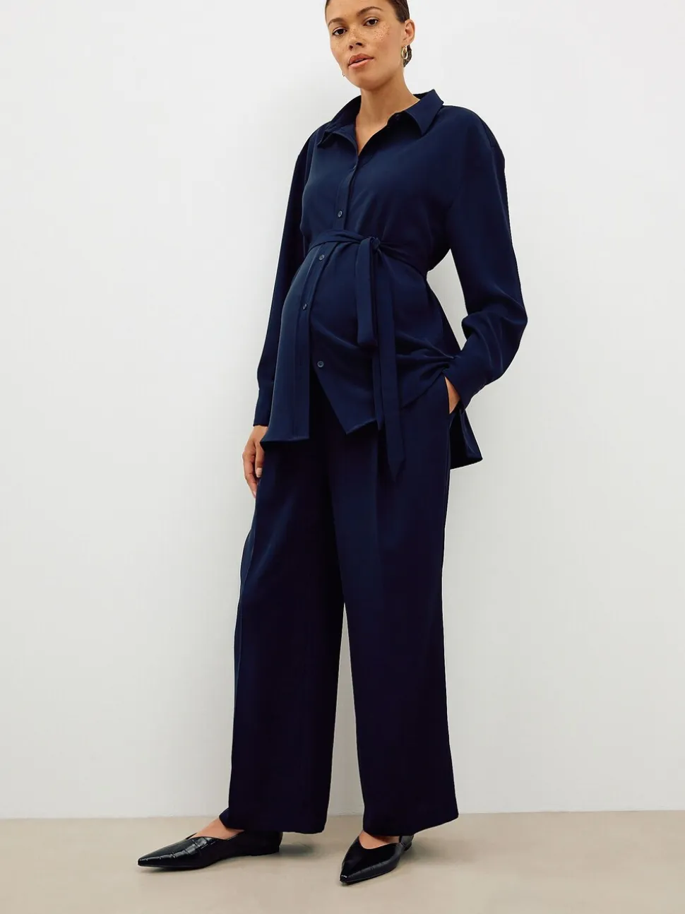 Donkerblauw - Maternity Belted Shirt