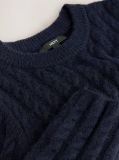 Donkerblauw - Mini-trui-jurk met kabelpatroon