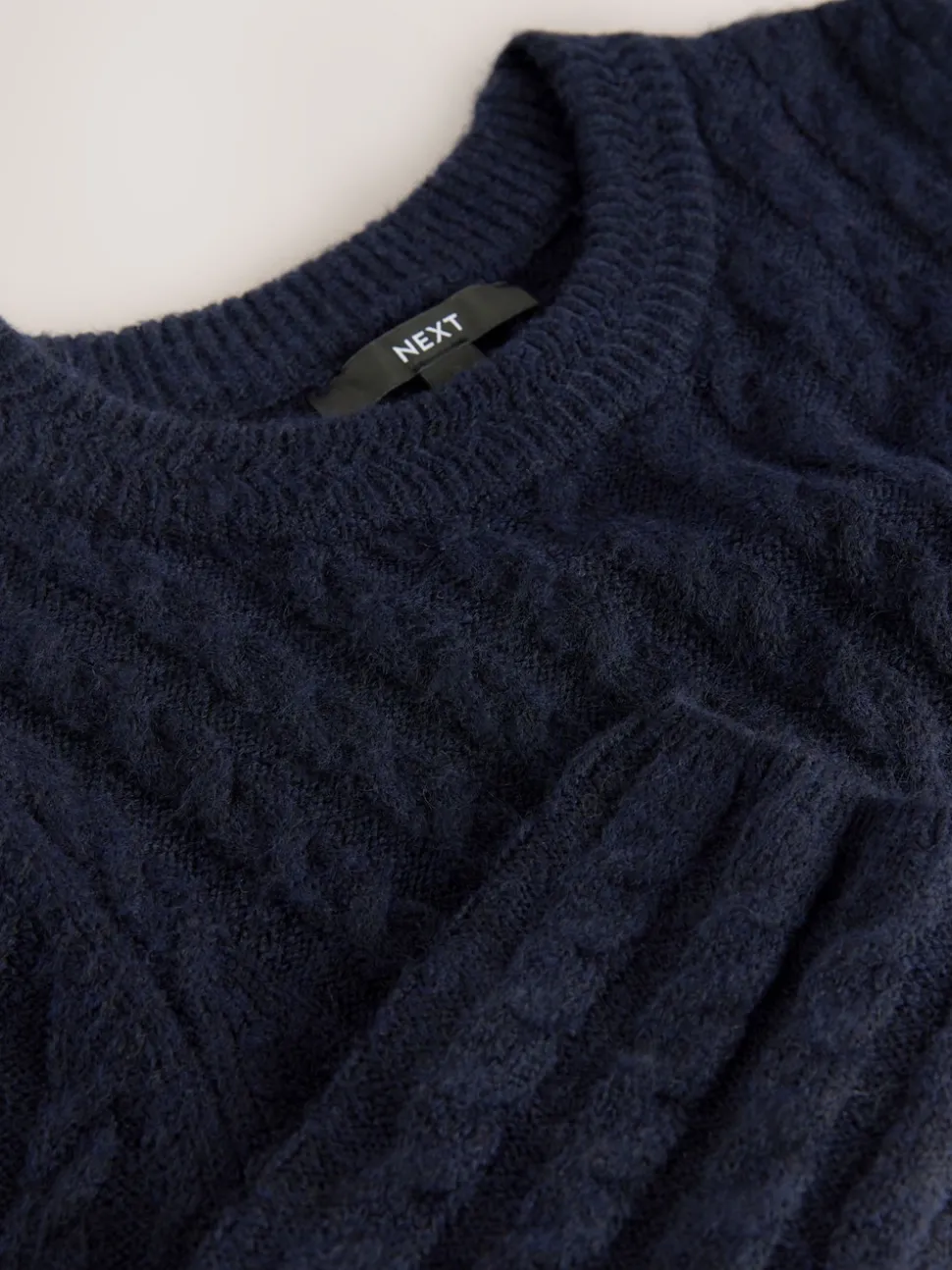 Donkerblauw - Mini-trui-jurk met kabelpatroon