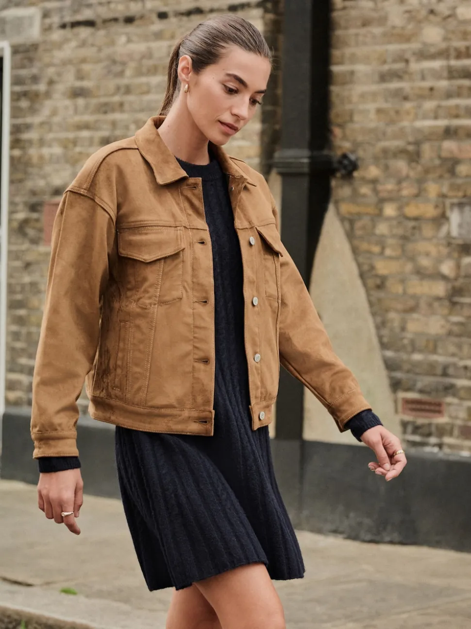 Donkerblauw - Mini-trui-jurk met kabelpatroon
