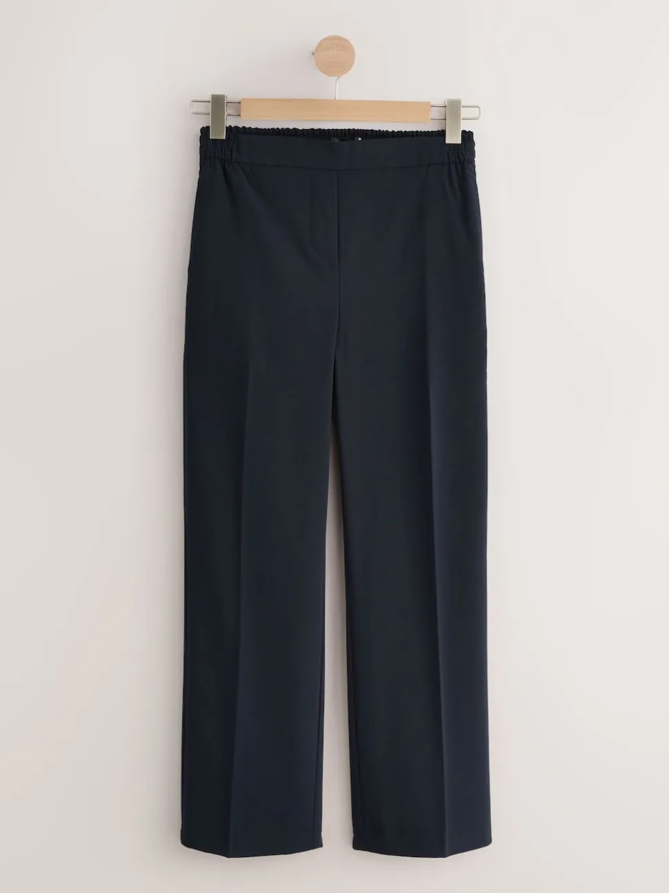 Donkerblauw - Modieus gesneden broek met wijde pijpen van wol