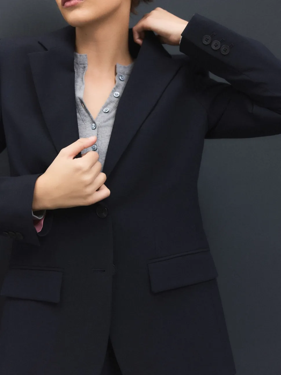 Donkerblauw - Op maat gemaakte blazer met enkele rij knopen van wol