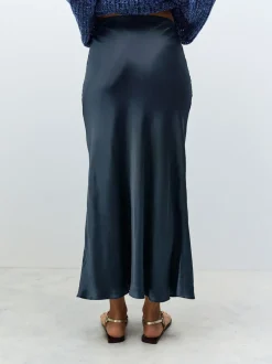 Donkerblauw - Satijnen midirok