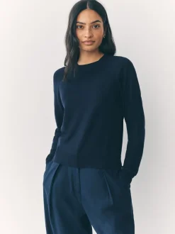 Donkerblauw - Soft Touch Ronde hals Katoen Rijke Trui