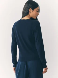 Donkerblauw - Soft Touch Ronde hals Katoen Rijke Trui