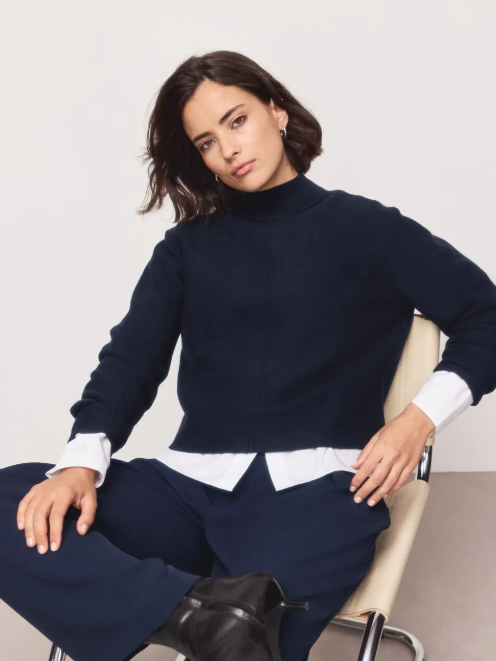 Donkerblauw - Supersoft High Neck Seam Detail Jumper