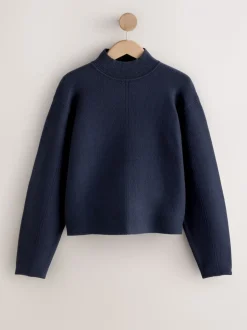 Donkerblauw - Supersoft High Neck Seam Detail Jumper