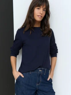 Donkerblauw - T-shirt met lange mouwen en ronde hals