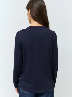 Donkerblauw - T-shirt met lange mouwen en ronde hals