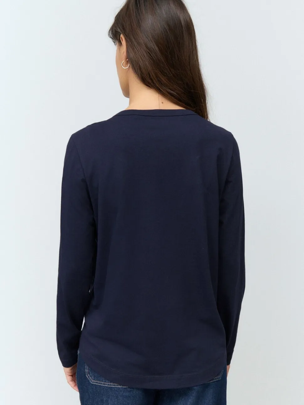 Donkerblauw - T-shirt met lange mouwen en ronde hals