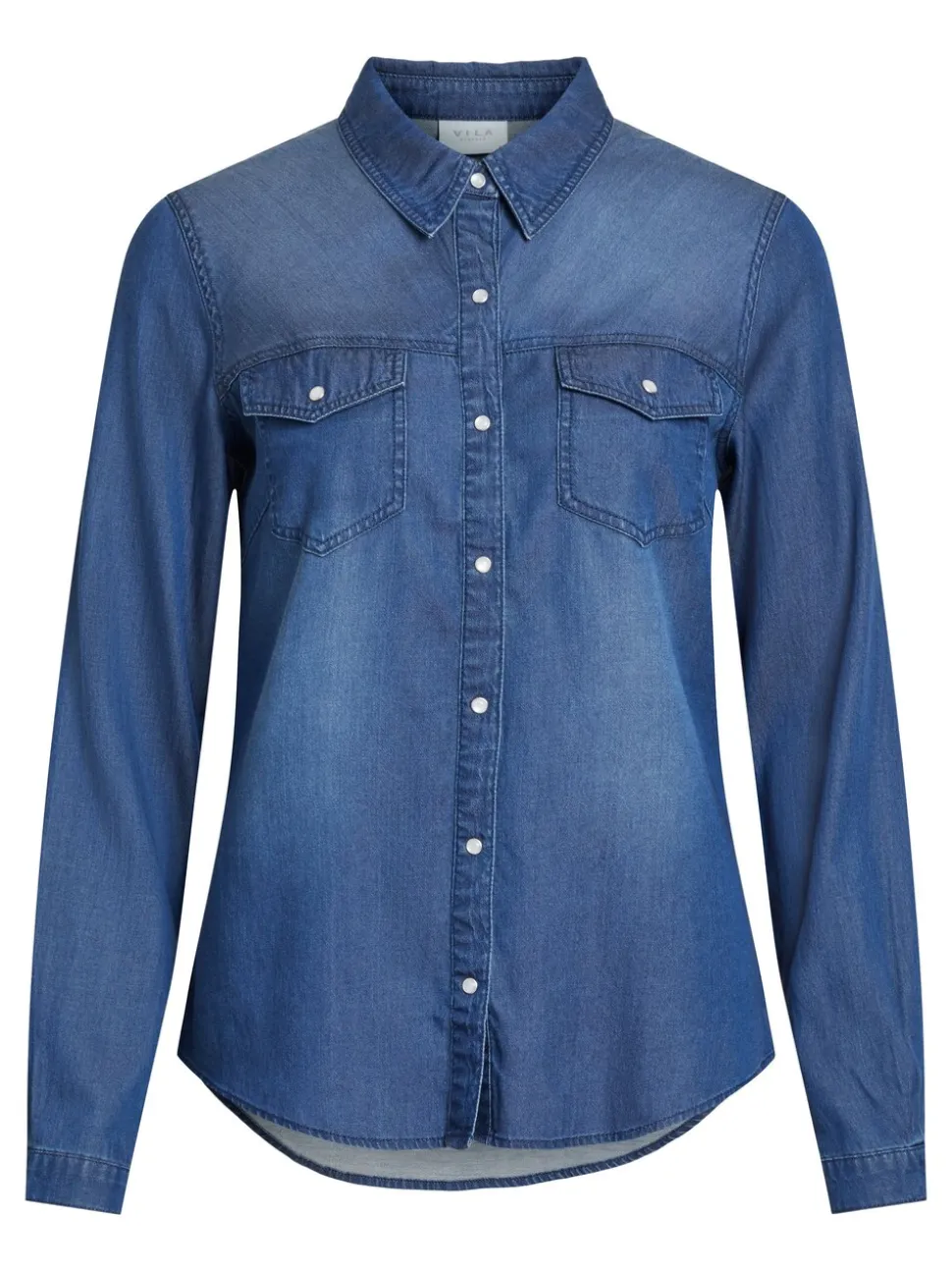 Donkerblauw - Vila dun overhemd van denim met zakdetail