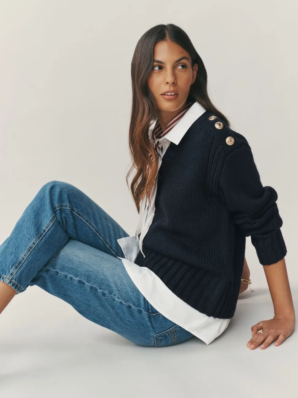 Donkerblauw - V-Neck Knitted Shirt Layer Look Jumper
