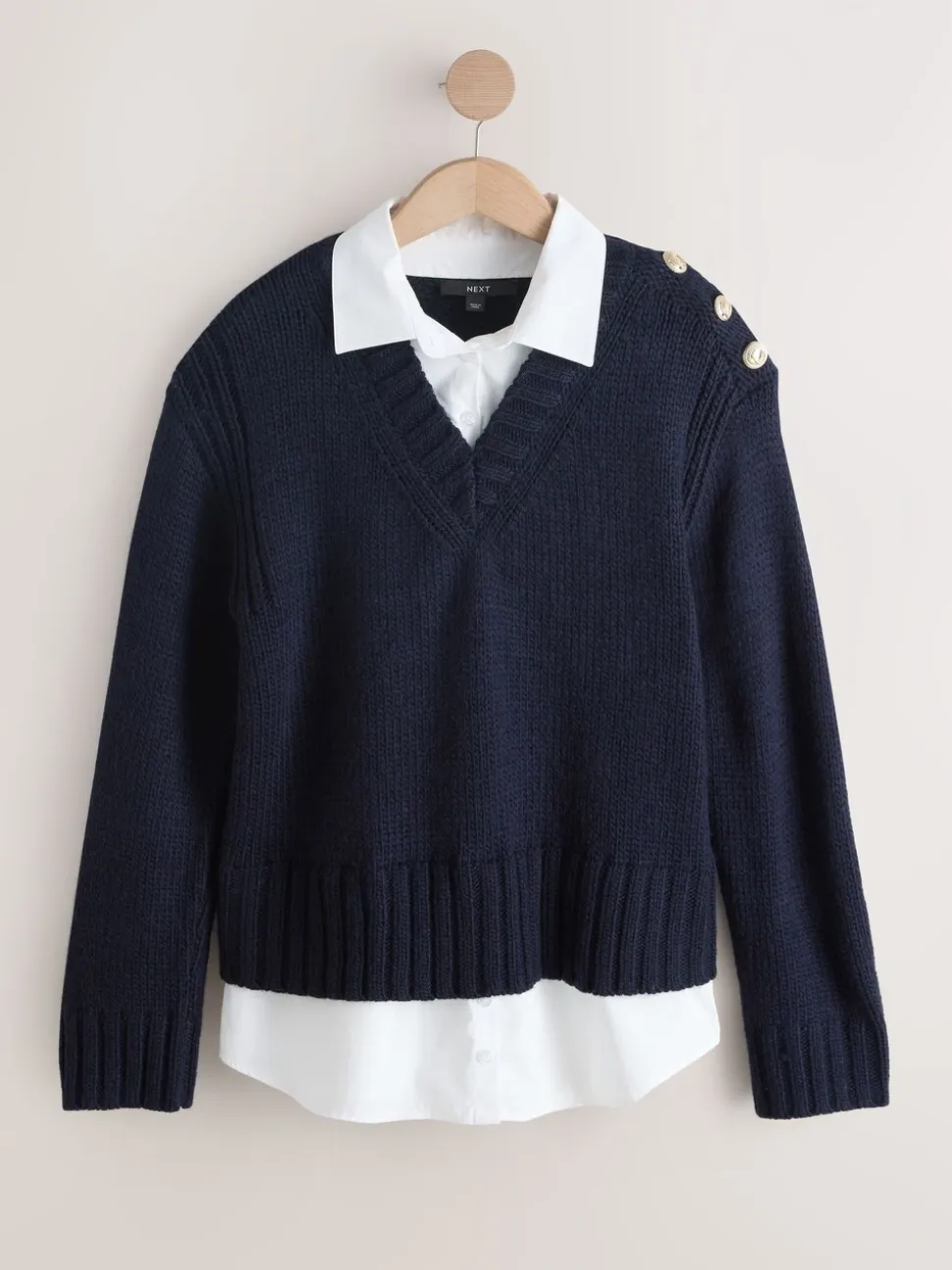 Donkerblauw - V-Neck Knitted Shirt Layer Look Jumper