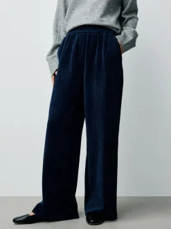 Donkerblauw - Wijde pijpen zachte corduroy broeken