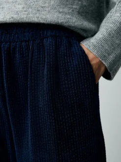 Donkerblauw - Wijde pijpen zachte corduroy broeken
