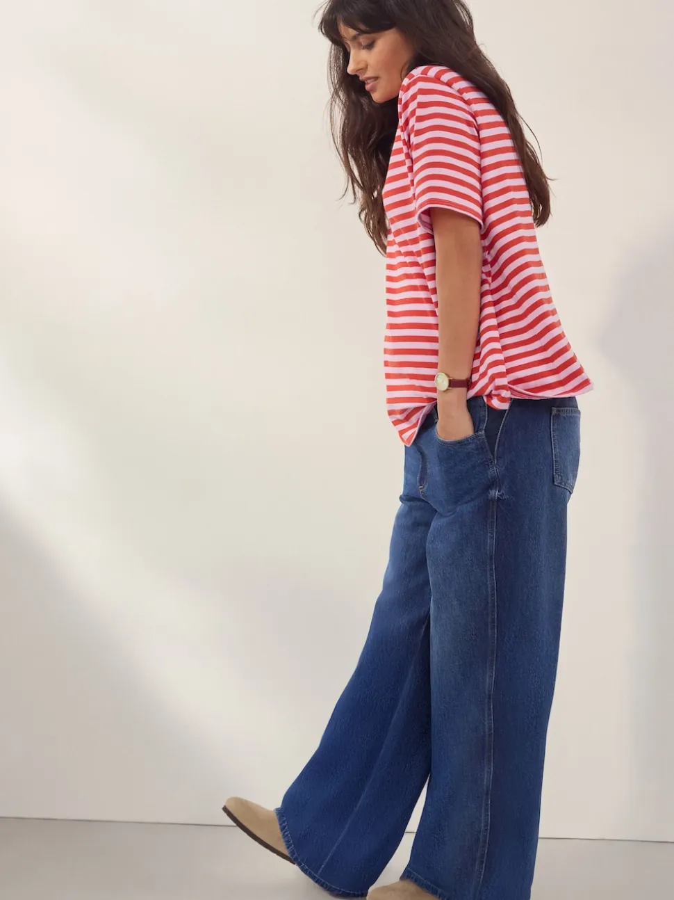 Donkerblauw - Zwangerschapsjeans met wijde pijpen van 100% katoen