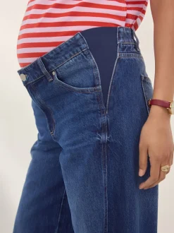 Donkerblauw - Zwangerschapsjeans met wijde pijpen van 100% katoen