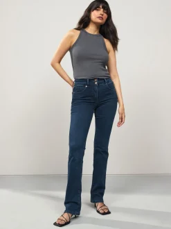 Donkerblauw denim - Lift, slim en shape jeans met bootcut