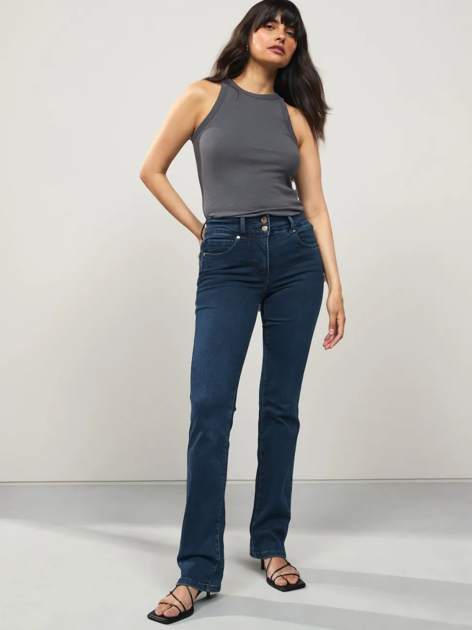 Donkerblauw denim - Lift, slim en shape jeans met bootcut
