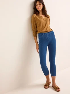 Donkerblauw met wassing - Cropped denim jersey legging