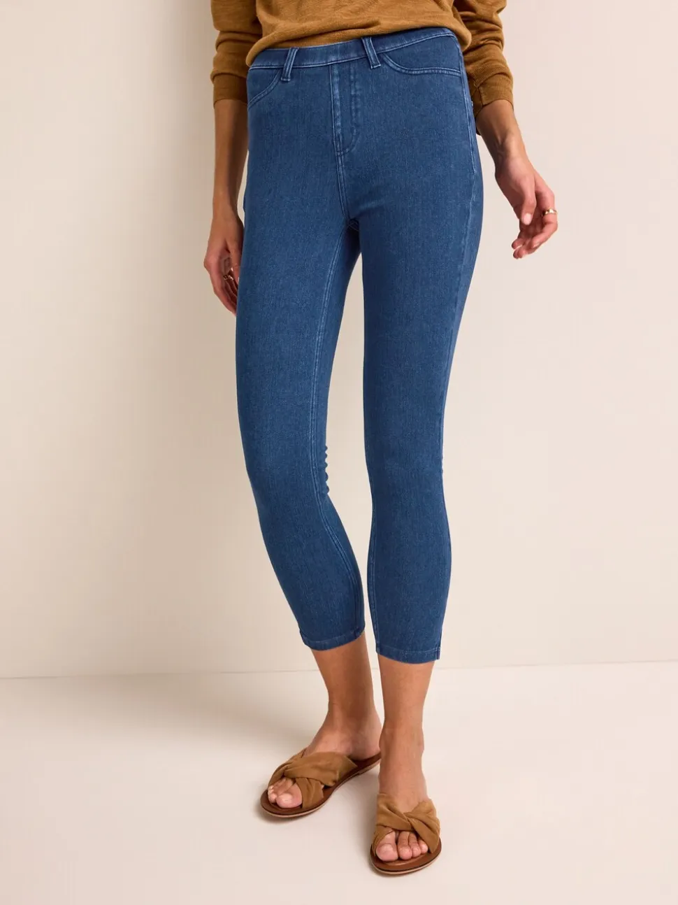 Donkerblauw met wassing - Cropped denim jersey legging