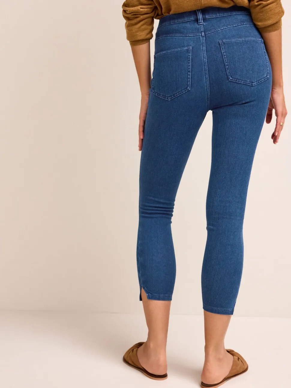 Donkerblauw met wassing - Cropped denim jersey legging