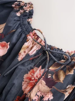 Donkerblauw/roze - Jumpsuit met blote schouder