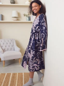 Donkerblauw/roze - Laura Ashley Josette badjas