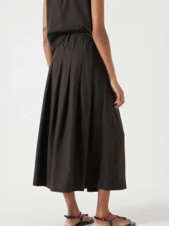 Donkerbruin - Hush Ivy Pleated Linen Blend Midi Skirt