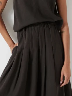 Donkerbruin - Hush Ivy Pleated Linen Blend Midi Skirt