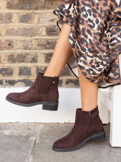Donkerbruin - Novo Wide Fit Darlina Flat Chelsea Ankle Boots