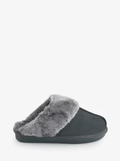 Donkergrijs - Simply Be Faux Fur Lined Suede Mule Slippers