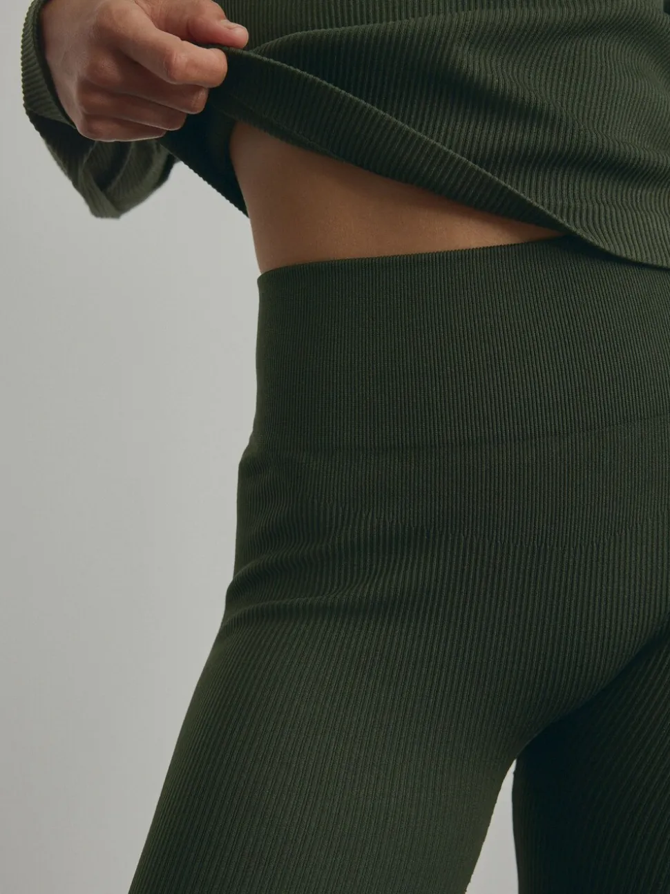 Donkergroen - Geribbelde naadloze legging met hoge taille