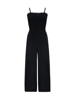 Donkerzwart - Pour Moi strandjumpsuit met halflange pijpen en aangrimpeld lijfje