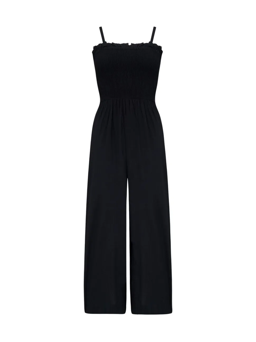 Donkerzwart - Pour Moi strandjumpsuit met halflange pijpen en aangrimpeld lijfje