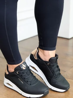 Donkerzwart - Skechers goudkleurige damessneakers met standaard pasvorm Uno