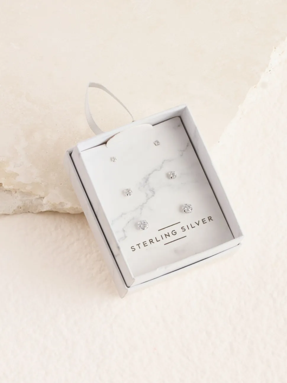 Echt zilver - 3 Paar oorknopjes met kristal